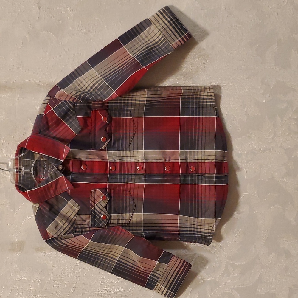 SZ.18 MONTH BOY'S PLAID RED SNAP BUTTONDOWN WITH POCKETS  LONGSLEEVE SHIRT